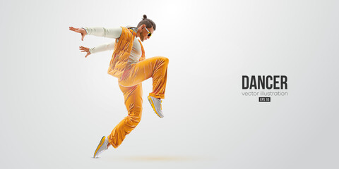 Realistic silhouette of a young hip-hop dancer, breake dancing man isolated on white background. Vector illustration