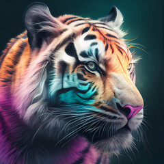 Pastel glitch art tiger generative art