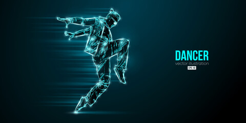 Abstract silhouette of a young hip-hop dancer, breake dancing man isolated on black background. Vector illustration