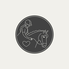 Naklejka premium Girl and a horse, logo emblem design template illustration simple minimal linear style