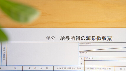 日本語の源泉徴収票　イメージ