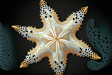 Clipart of a starfish with golden outlining components for a seaside wedding. Generative AI