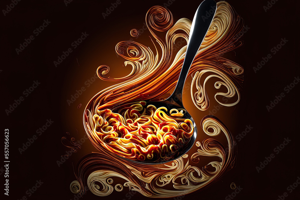 Poster spaghetti cooked with a fork in swirls. generative ai