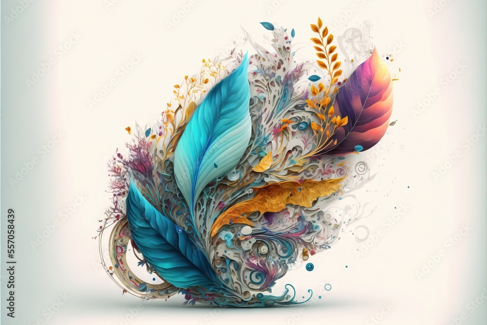 Aufkleber a colorful feather with a white background and a blue background with a white background and a blue 