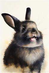 Cute smiling baby black rabbit