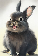 Cute smiling baby black rabbit