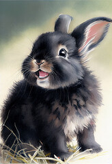 Cute smiling baby black rabbit