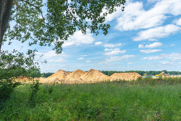 Topsoil, sand, gravel and pebbles aggregates extraction work site, Hannover region , Germany