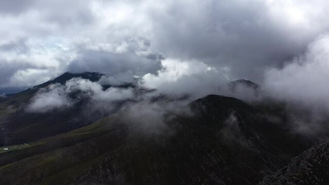 Cloudscape over mountains South African countryside aerial shot 