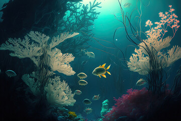 Fototapeta na wymiar Realistic flora in an underwater world. Generative AI