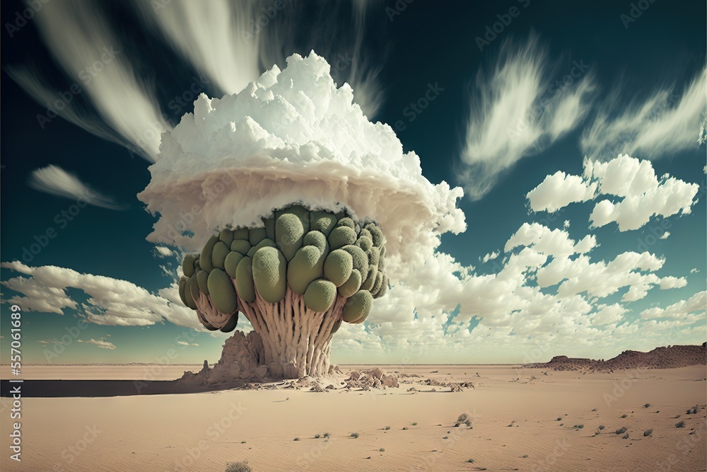 Aufkleber a strange looking tree in the middle of a desert with clouds in the sky above it and a desert landsc