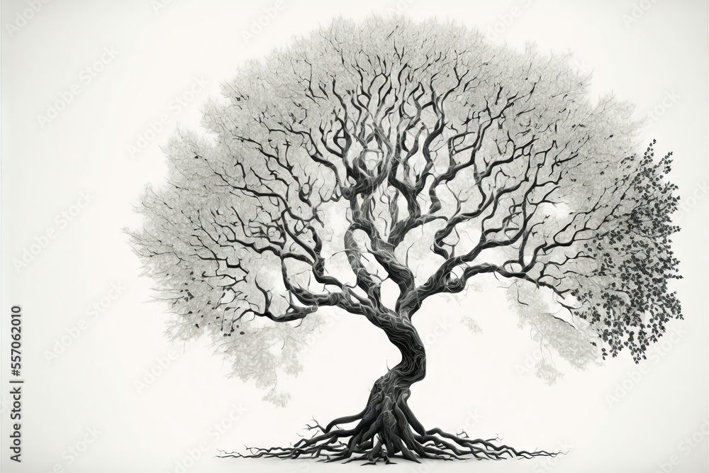 Poster a drawing of a tree with no leaves on it's branches and no leaves on the branches. generative ai