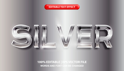 Silver editable text effect template, luxury silver metal effect font style