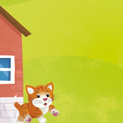 cartoon farm ranch animals wooden houses illustration