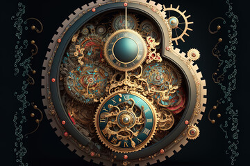 Obraz premium The mechanism of a clock, in its entirety. Generative AI
