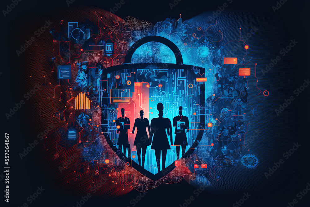 Poster to protect data ideas from cybersecurity and privacy are applied businesspeople protect their custom