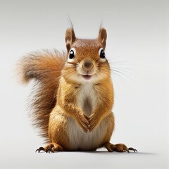 A happy squirrel standing, isolated on a white background - obrazy, fototapety, plakaty