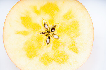 Honey apple on white background, Sweet honey core apple fruit on background.