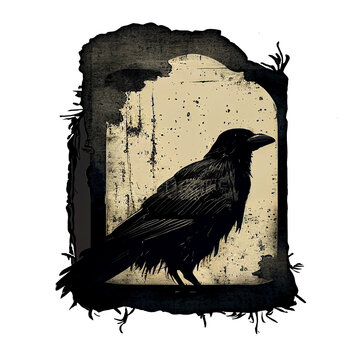 Poe's raven transparent background, blackbird, crow moody dark emo raven creepy dirty aesthetic, reflexion, grime, grimey, gritty, organic dirt cracked creepy bird isolated (generative AI, AI)
