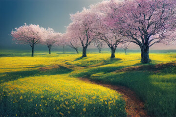 Fototapeta na wymiar landscape with blooming trees