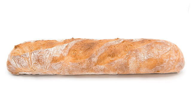 Freshly baked baguette isolated on white background.
