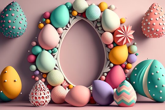 Fototapeta Easter egg copy space backdrop with colorful decorations Generative AI