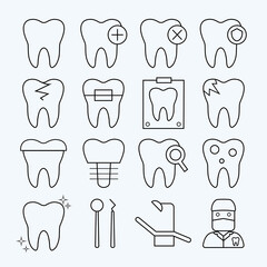 Dental care line icon set. Dentistry vector collection.