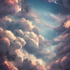 cloud view with sun ray and pink details, AI generated