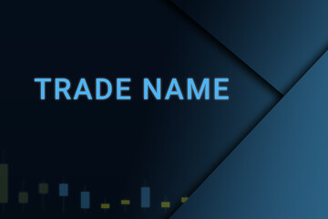 trade name  background. Illustration with trade name  logo. Financial illustration. trade name  text. Economic term. Neon letters on dark-blue background. Financial chart below.ART blur - obrazy, fototapety, plakaty