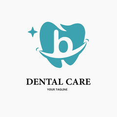 Initial Letter b with Tooth and Smile Icon for Dental Health Care and Dental Clinic, Dentistry Business Logo Idea Template