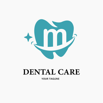 Initial Letter m with Tooth and Smile Icon for Dental Health Care and Dental Clinic, Dentistry Business Logo Idea Template