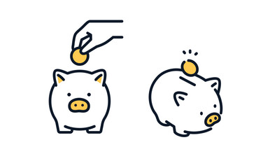 ブタの貯金箱と手のシンプルなベクターアイコンイラスト素材