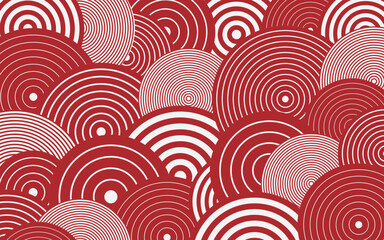 Traditional Japanese wave pattern. Concentric circles pattern in red. Use for backgrounds and designs.