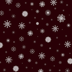 Seamless pattern. Christmas abstract background made of snowflakes on white. Design postcards, posters, greeting for the new year. Vector illustration.
