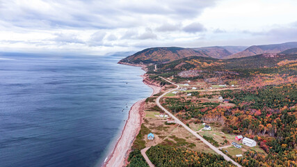 Autumn Colors in Forest, Drone view of Cape Breton Island, Forest Drone view, Colorful Trees in...