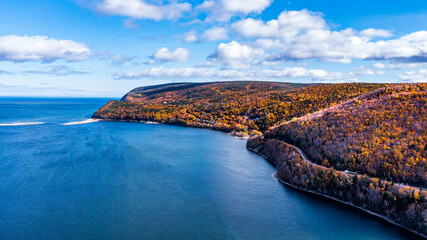 Autumn Colors in Forest, Drone view of Cape Breton Island, Forest Drone view, Colorful Trees in Jungle, Forest Drone View, Island Drone view, Autumn Colors in Jungle, Mountain Landscape Fall Colors