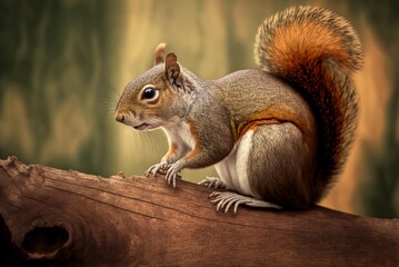 image of a squirrel perched on a plank of wood Generative AI - obrazy, fototapety, plakaty