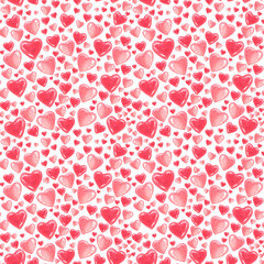 Seamless pattern for Valentine's Day or wedding. Pink hearts. Hand-drawn watercolor illustration. Typography poster, card, wrapping paper label