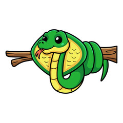 Cute little cobra snake cartoon on tree branch
