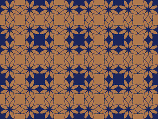 Seamless vector pattern. Line floral pattern seamless background flowers motif. Textile swatch. Modern lux Fabric design. Vector illustration. Abstract geometric texture. Dark Blue Brown 10 eps. Tile