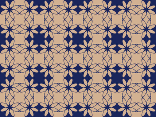 Seamless vector pattern. Line floral pattern seamless background flowers motif. Textile swatch. Modern lux Fabric design. Vector illustration. Abstract geometric texture. Dark Blue Beige 10 eps. Tile