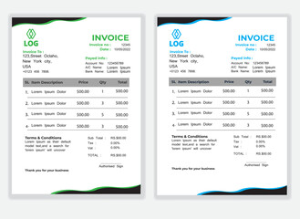 Business Minimal Corporate Invoice design template vector illustration bill form price . Creative template and stationery design payment agreement design template Cash Memo, Vector Quotation Design