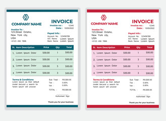 Business Minimal Corporate Invoice design template vector illustration bill form price . Creative template and stationery design payment agreement design template Cash Memo, Vector Quotation Design