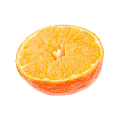 One fresh juicy tangerine slice on white background