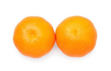 Fresh ripe juicy tangerines isolated on white, top view