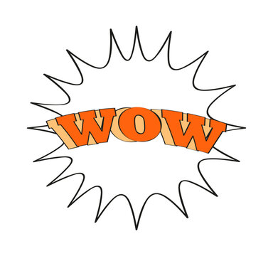 Comic lettering wow vector. Boom bright cartoon sticker. Comic text sound effects. Wow word in retro pop