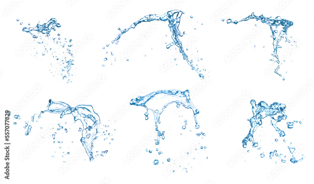 Poster Set with splashes of pure water on white background