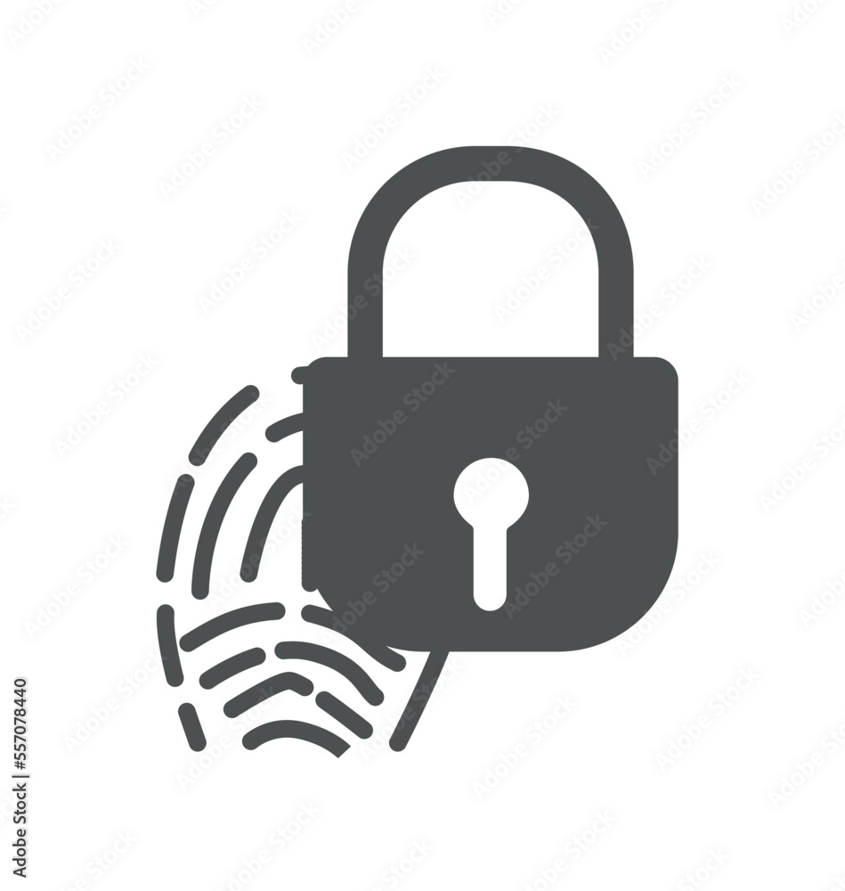 Poster biometric authorization line icon. fingerprint on closed lock, metaphor for access to account or pro