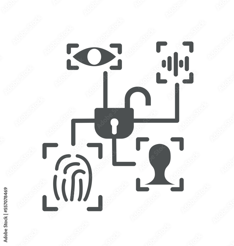 Poster biometric authorization line icon. verification and authentication, interface for programs and appli