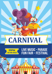 Carnival party poster template in flat design
